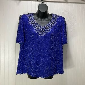 VINTAGE 80’s MOONLITE 100% Silk Beaded Blouse